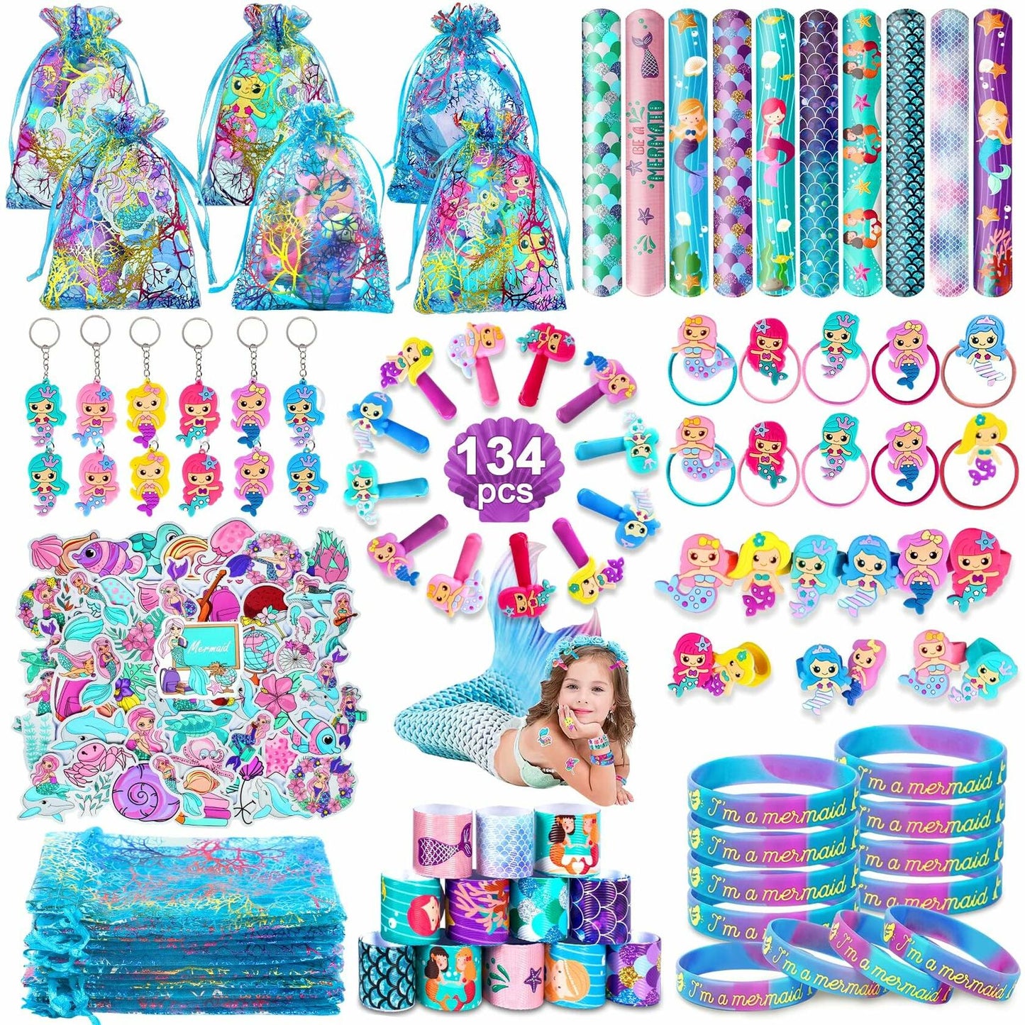 Eunvabir 134Pcs Mermaid Party Favors Kids Birthday Decorations Toys