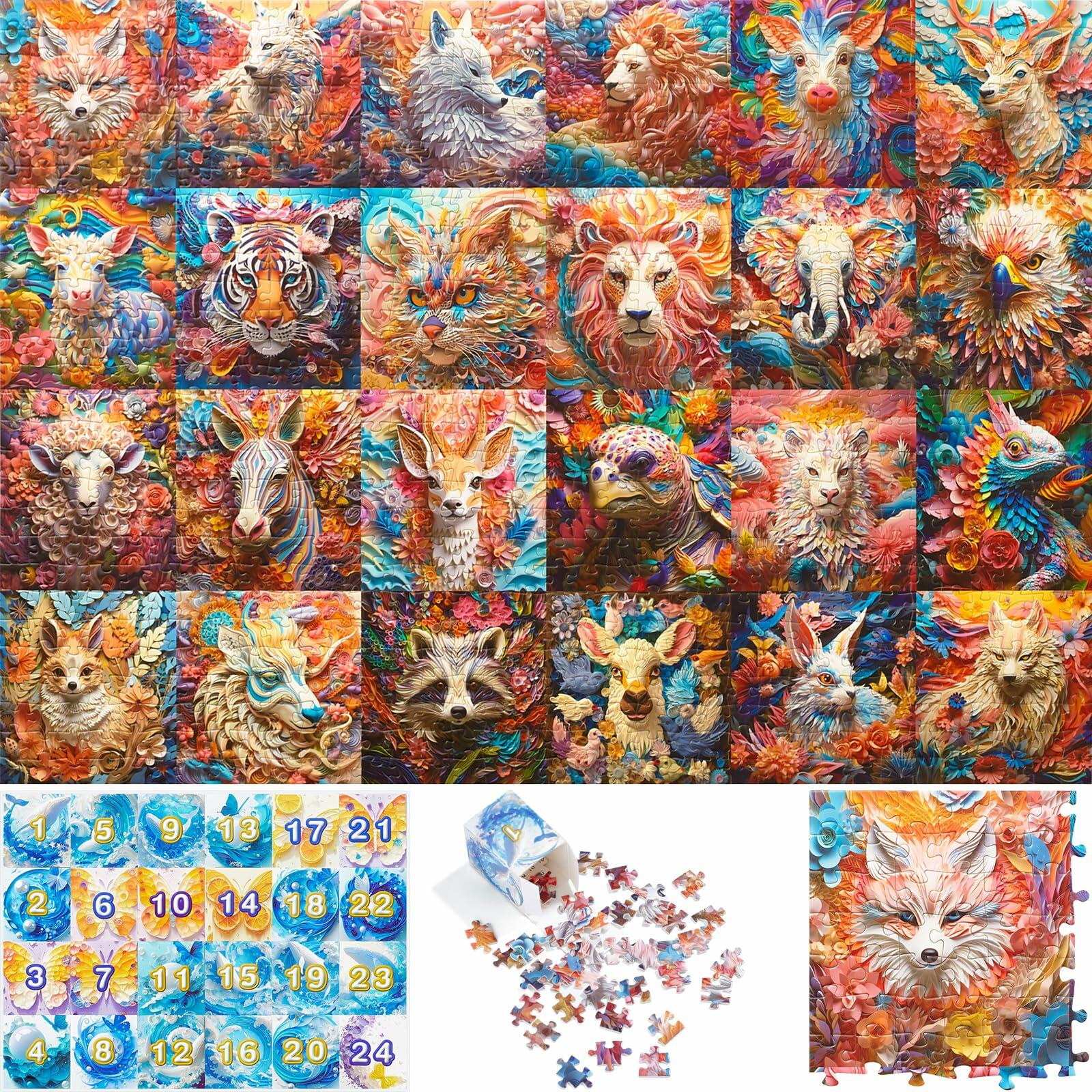 Advent Calendar Puzzle 2024 3D Animal Jigsaw 1008 Pieces Christmas Countdown