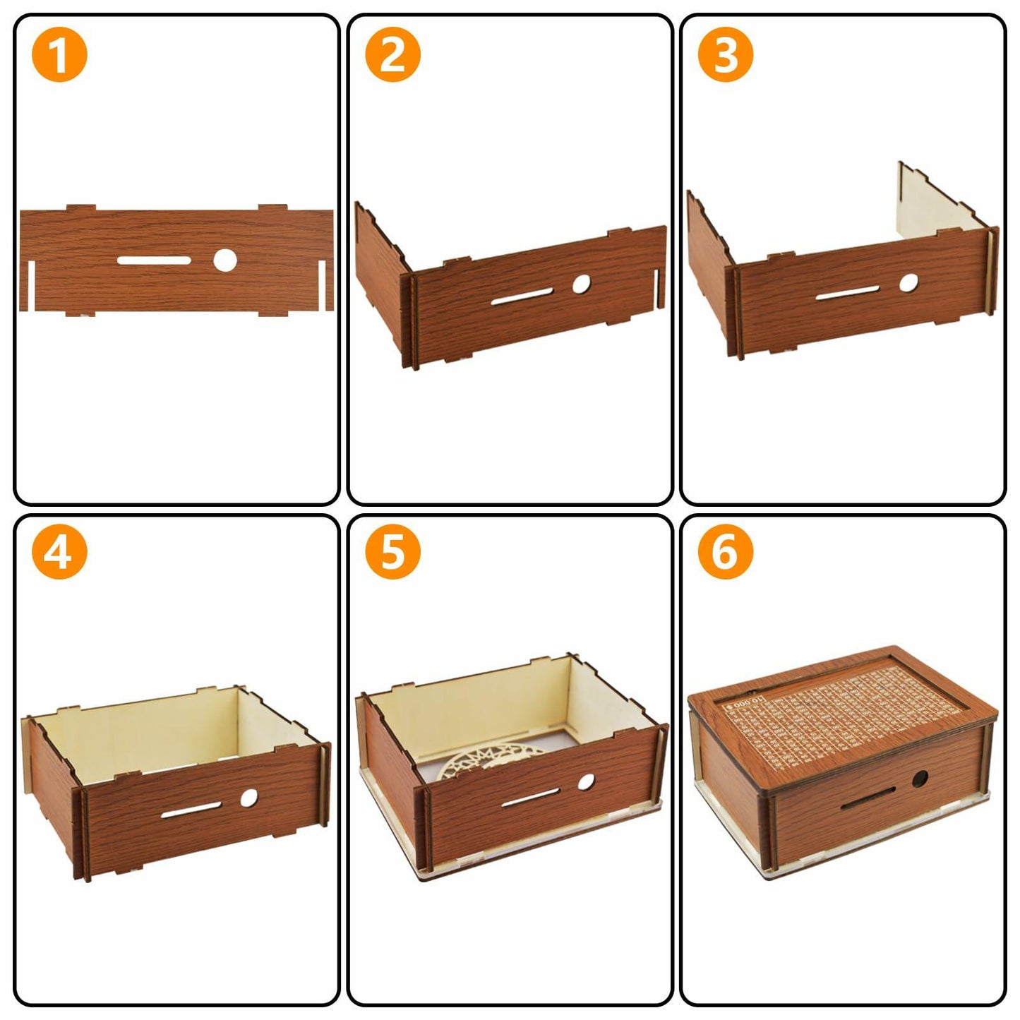 Kendyy Wooden Piggy Bank Countdown Cash Vault Brown Moon $10000