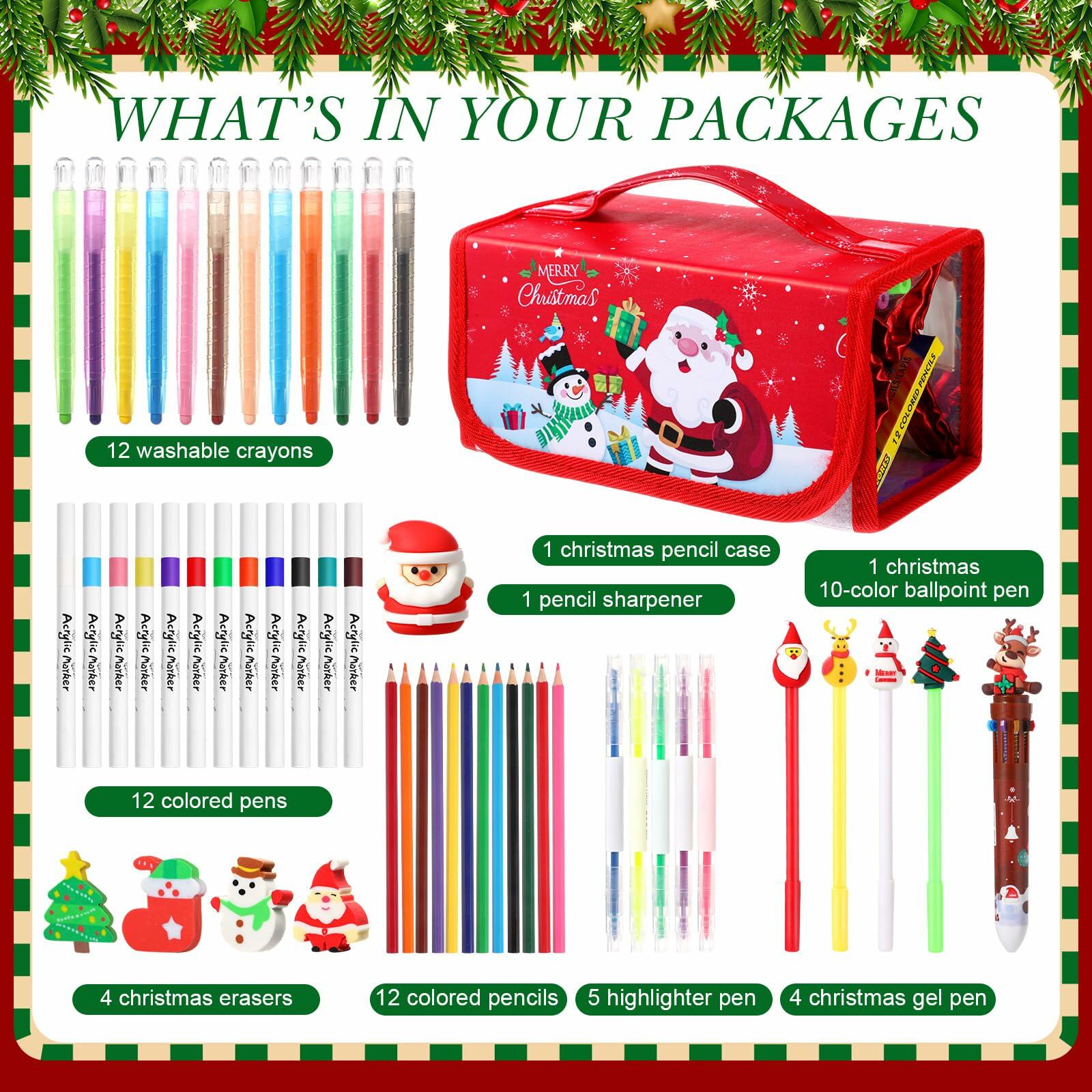 Pasimy Washable Markers Set with Christmas Pencil Case Crayons Pencils 4+