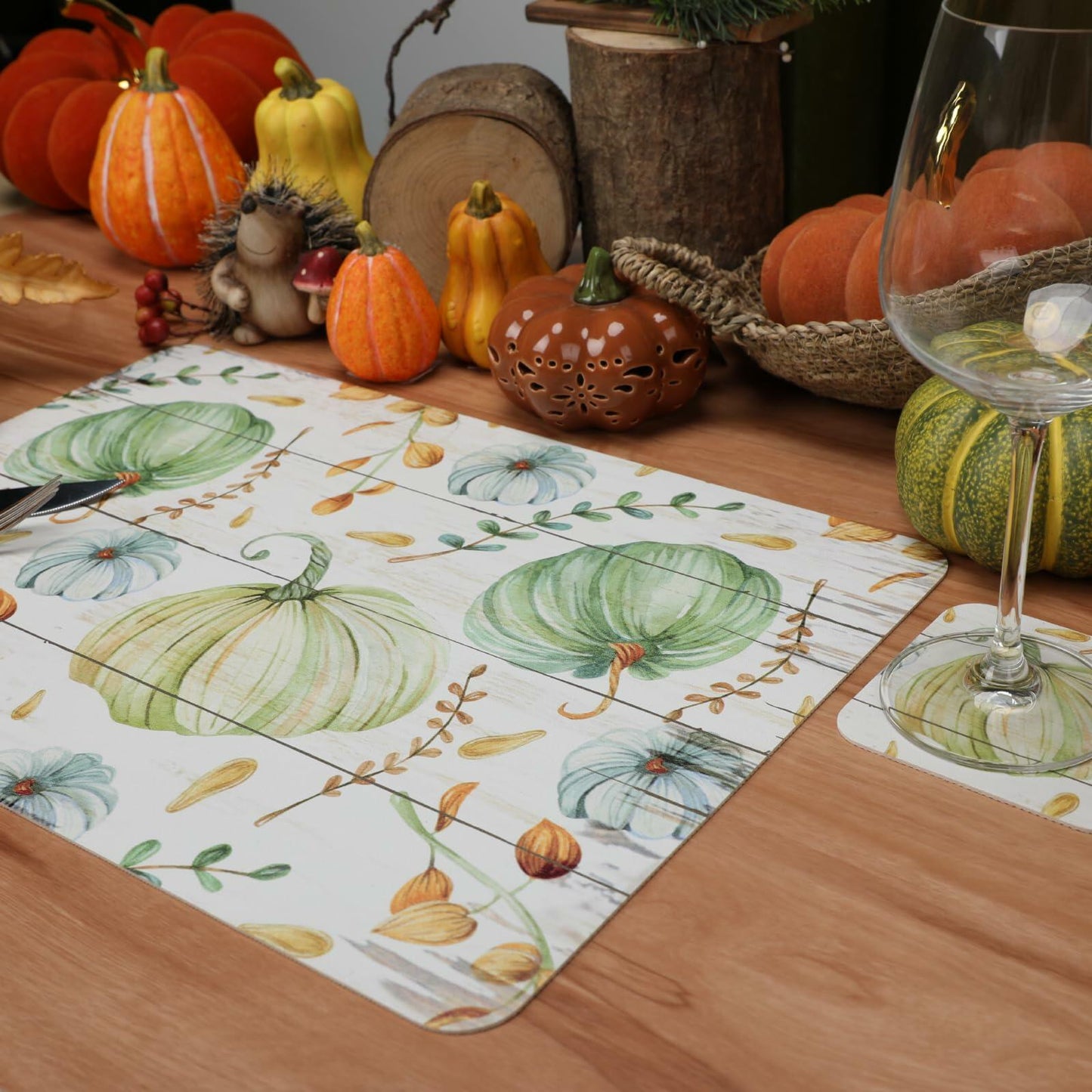Casaido Pumpkin Dining Table Place Mats Set of 6 Waterproof 17x12 Inches