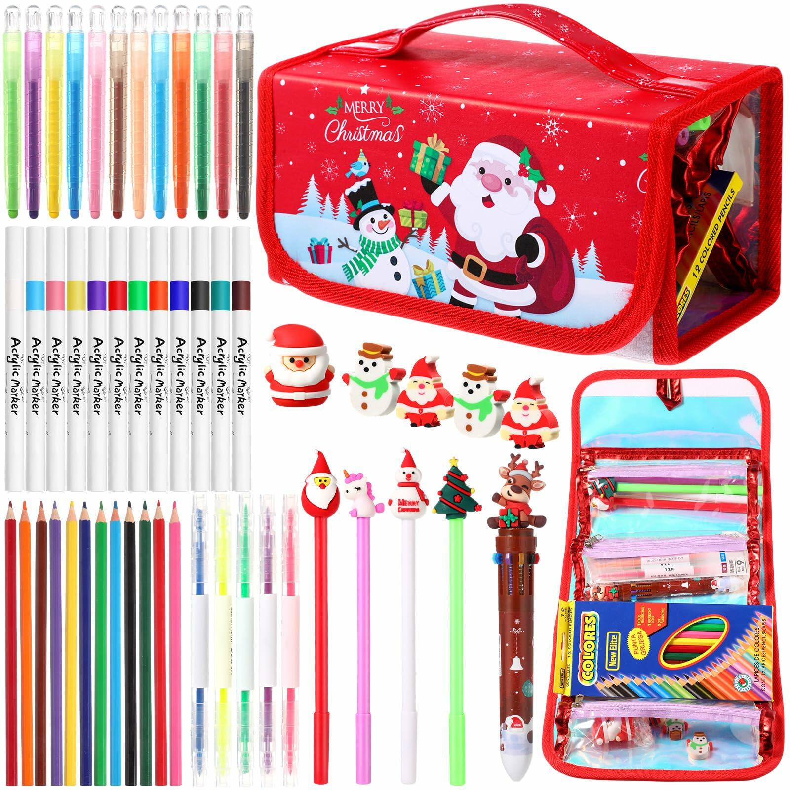 Pasimy Washable Markers Set with Christmas Pencil Case Crayons Pencils 4+