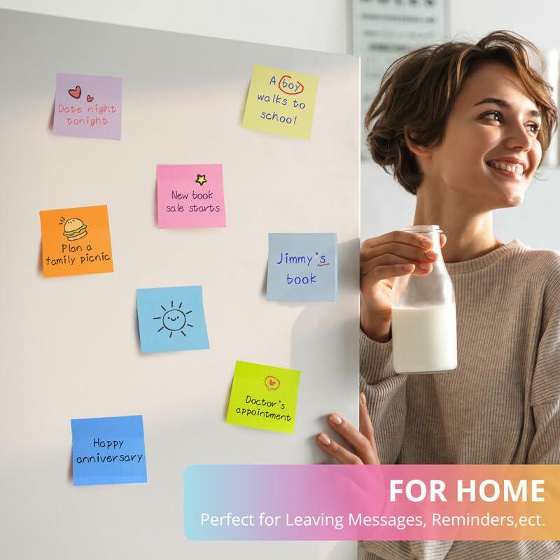 Sticky Notes 3x3in 12 Pads Vibrant Colors Easy to Stick School Office Home