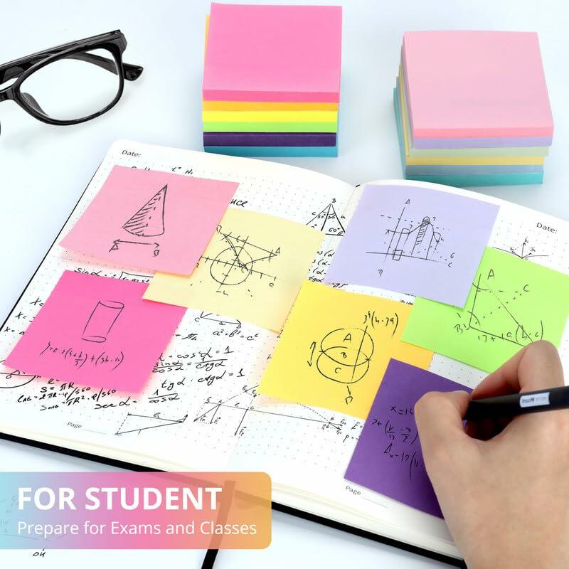 Sticky Notes 3x3in 12 Pads Vibrant Colors Easy to Stick School Office Home