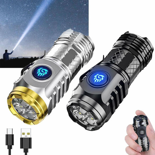 German Three-Eyed Monster Mini Flashlight Steel High Lumen Rechargeable 2Pcs