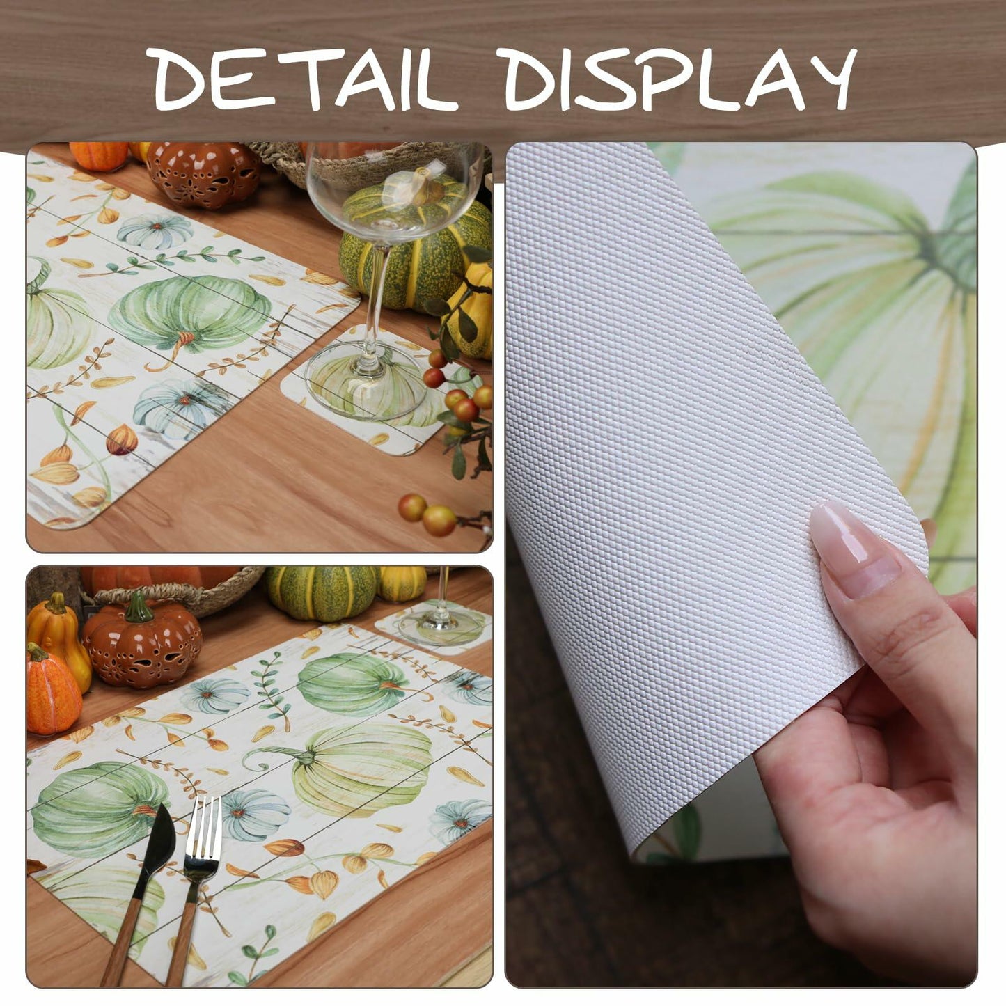 Casaido Pumpkin Dining Table Place Mats Set of 6 Waterproof 17x12 Inches