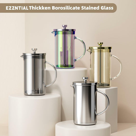 EZZNTIAL French Press Coffee Maker Borosilicate Glass 28oz Black
