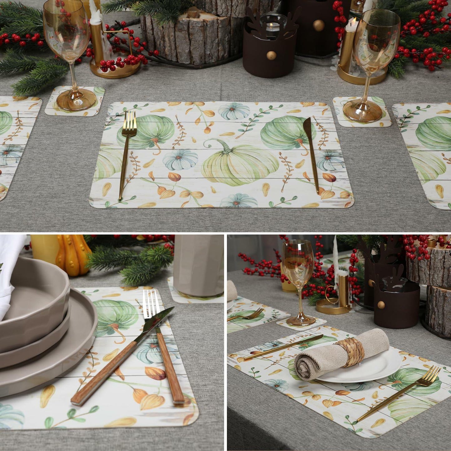 Casaido Pumpkin Dining Table Place Mats Set of 6 Waterproof 17x12 Inches
