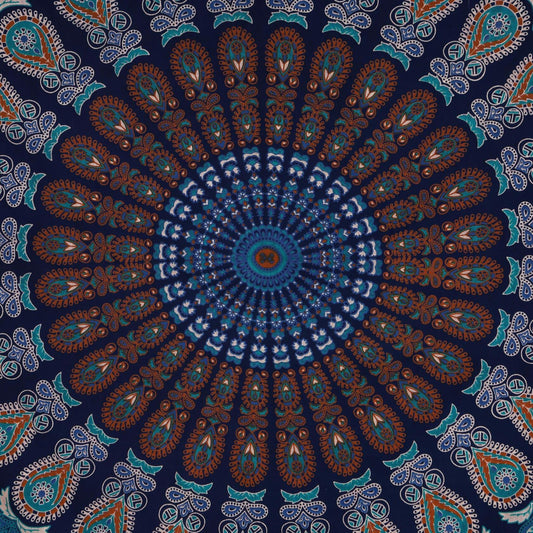 Bless Intl Peacock Mandala Tapestry King Size 88x104" Blue Green Boho Decor