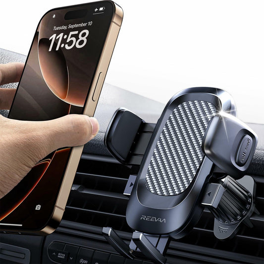 REEVAA Car Phone Holder Metal Hook Ultra Stable Air Vent Mount Black