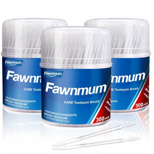 Fawnmum Toothpick Brush Two-in-One Soft Bristle Dental Floss Picks 3 Count