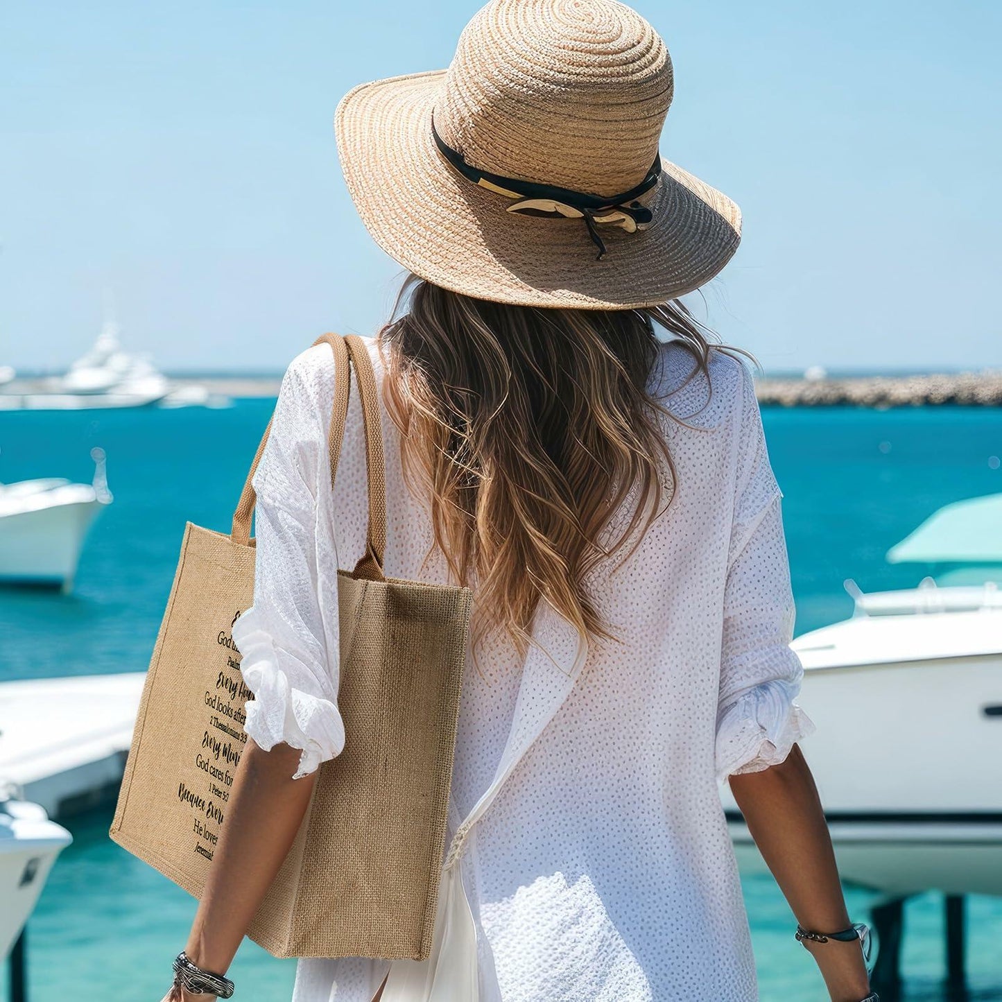 4 Pack Church Mother's Day Burlap Tote Bags 15.3x12x6 Inch Brown Handle