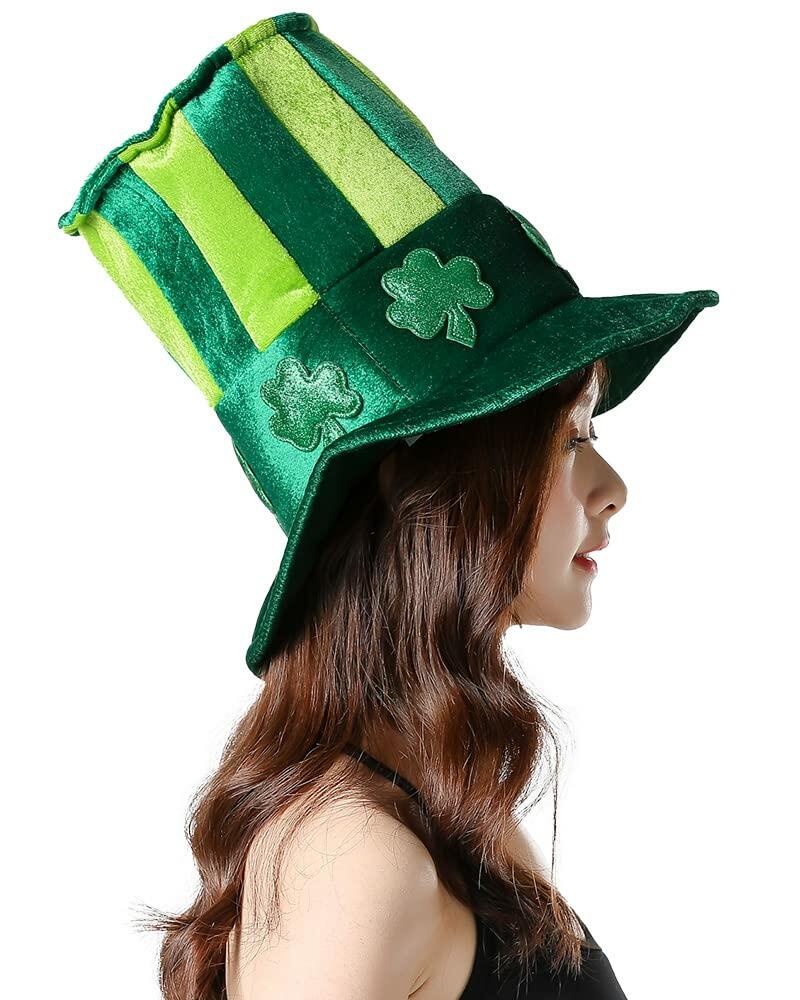 Seasons Green Plush Leprechaun Top Hat Shamrock Velvet Hat Green
