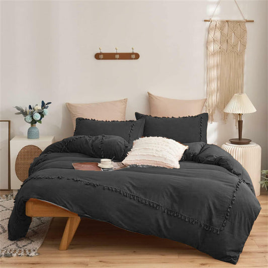 SOUKECHY Boho Chic Full Duvet Cover 3PC Tufted Tassel Fringe Boho Blue Full