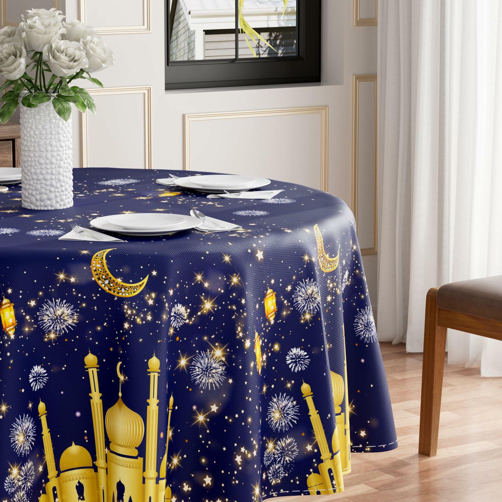 BOTB LIHM Ramadan Castle Lantern Tablecloth Round Washable 70x70 Inch