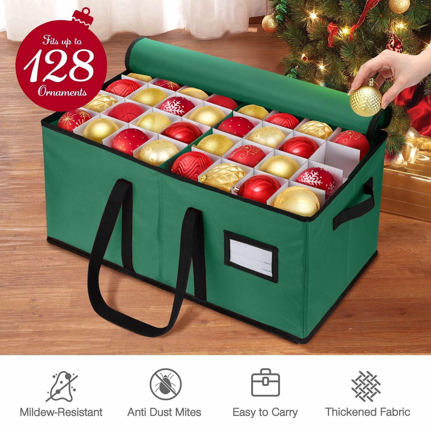 EIMMBD Christmas Ornament Storage Box 3 Tray Organizer Holds 128 Green