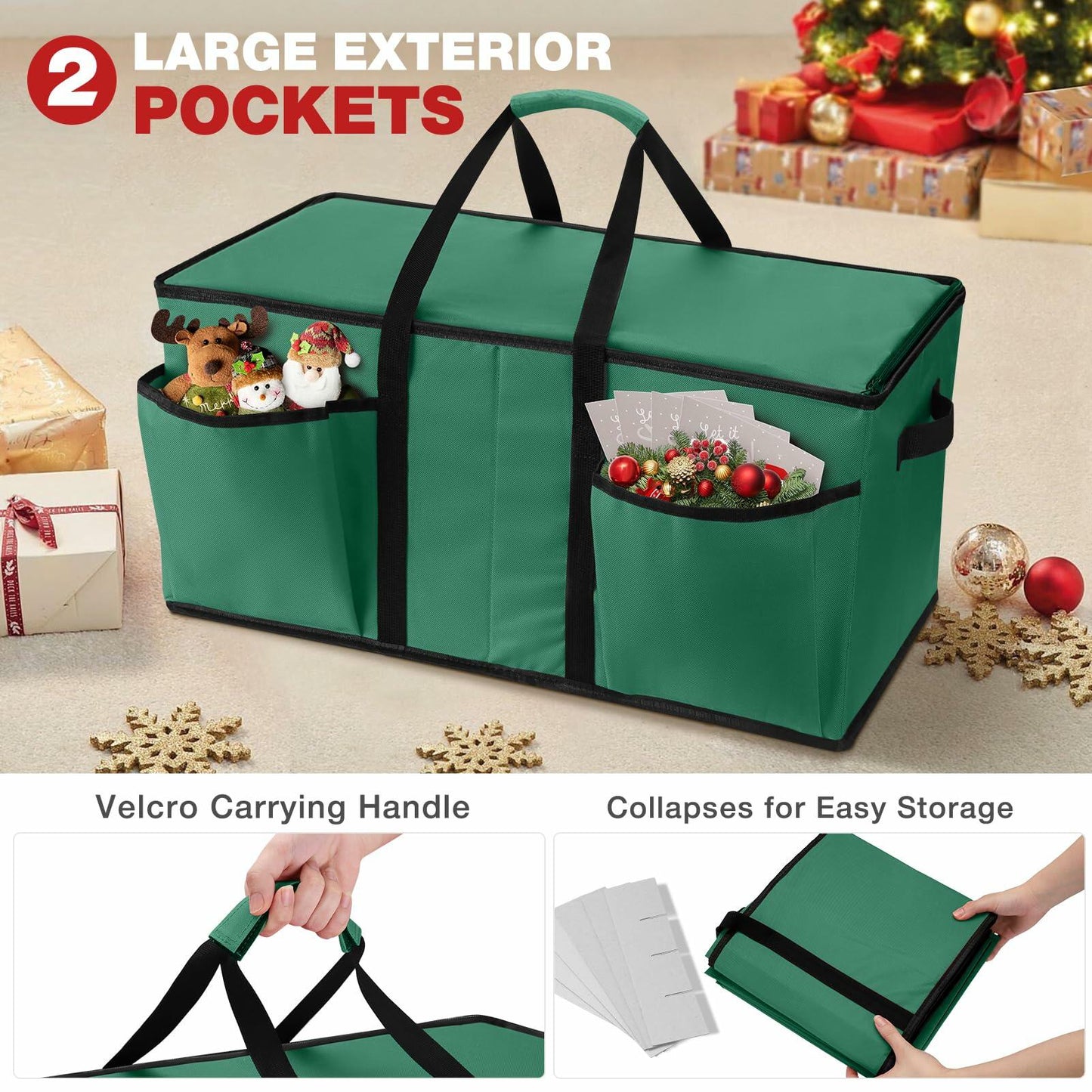 EIMMBD Christmas Ornament Storage Box 3 Tray Organizer Holds 128 Green