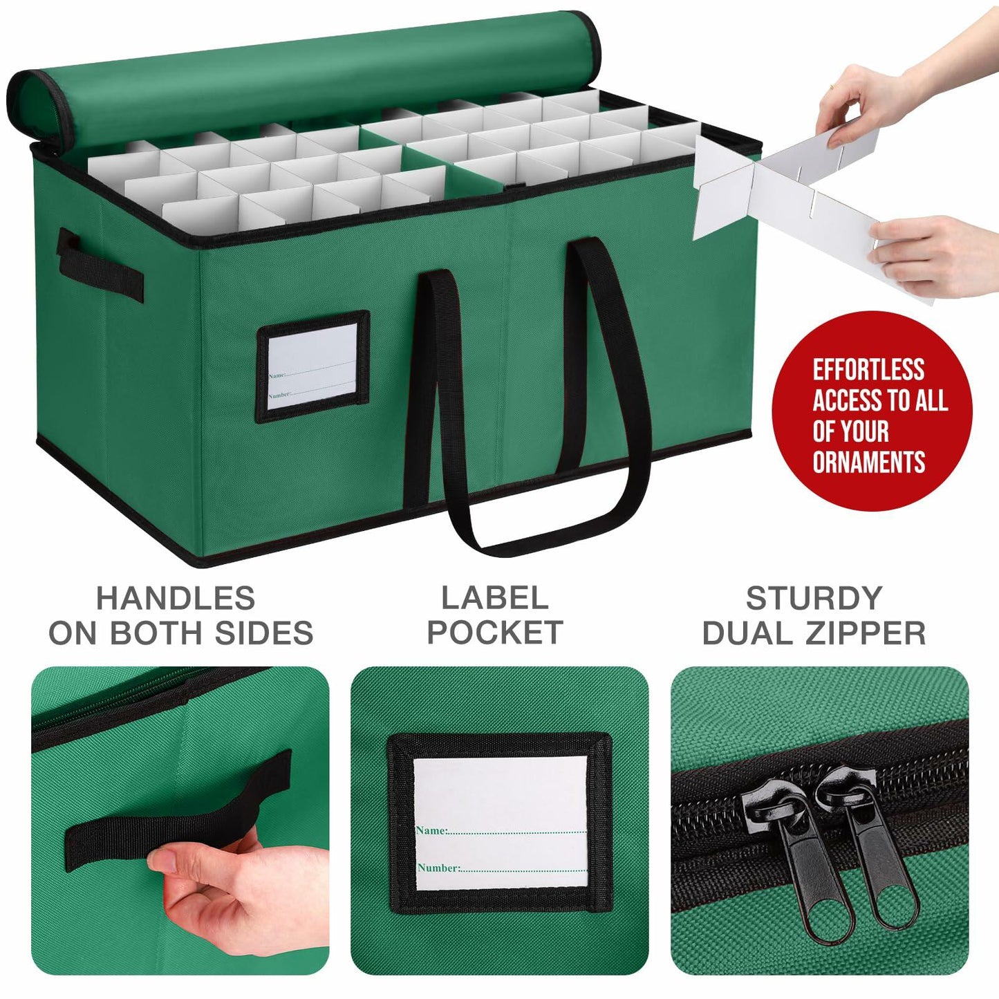 EIMMBD Christmas Ornament Storage Box 3 Tray Organizer Holds 128 Green