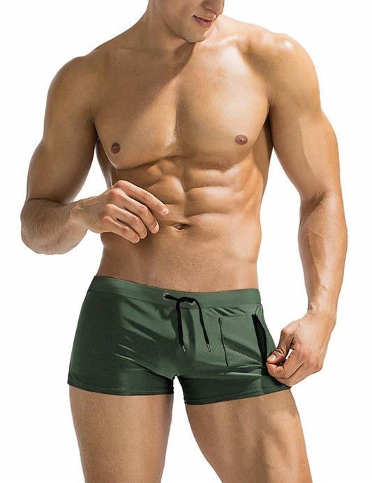 COOFANDY Men's Trunk Square Leg Board Short Brief Swimsuit Army Green Size XL