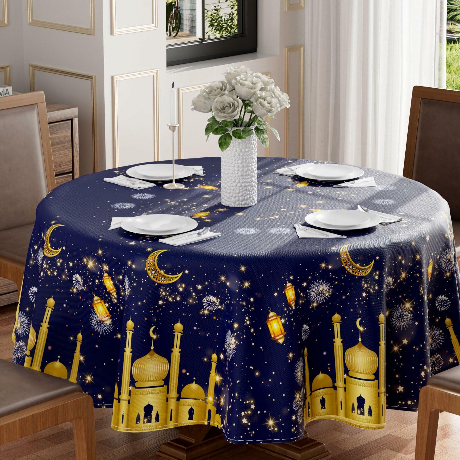 BOTB LIHM Ramadan Castle Lantern Tablecloth Round Washable 70x70 Inch