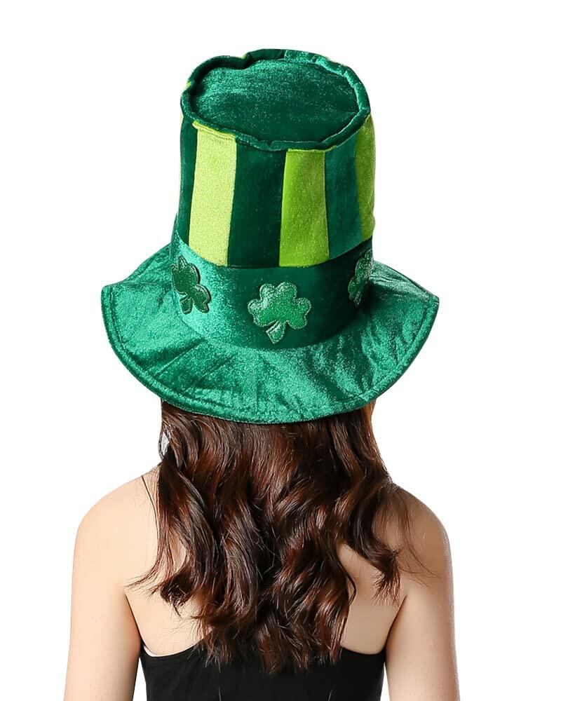 Seasons Green Plush Leprechaun Top Hat Shamrock Velvet Hat Green