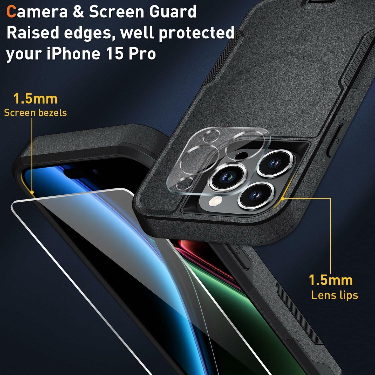 Xmon iPhone 15 Pro Magnetic Case with Tempered Glass Screen Protector Red 6.1"