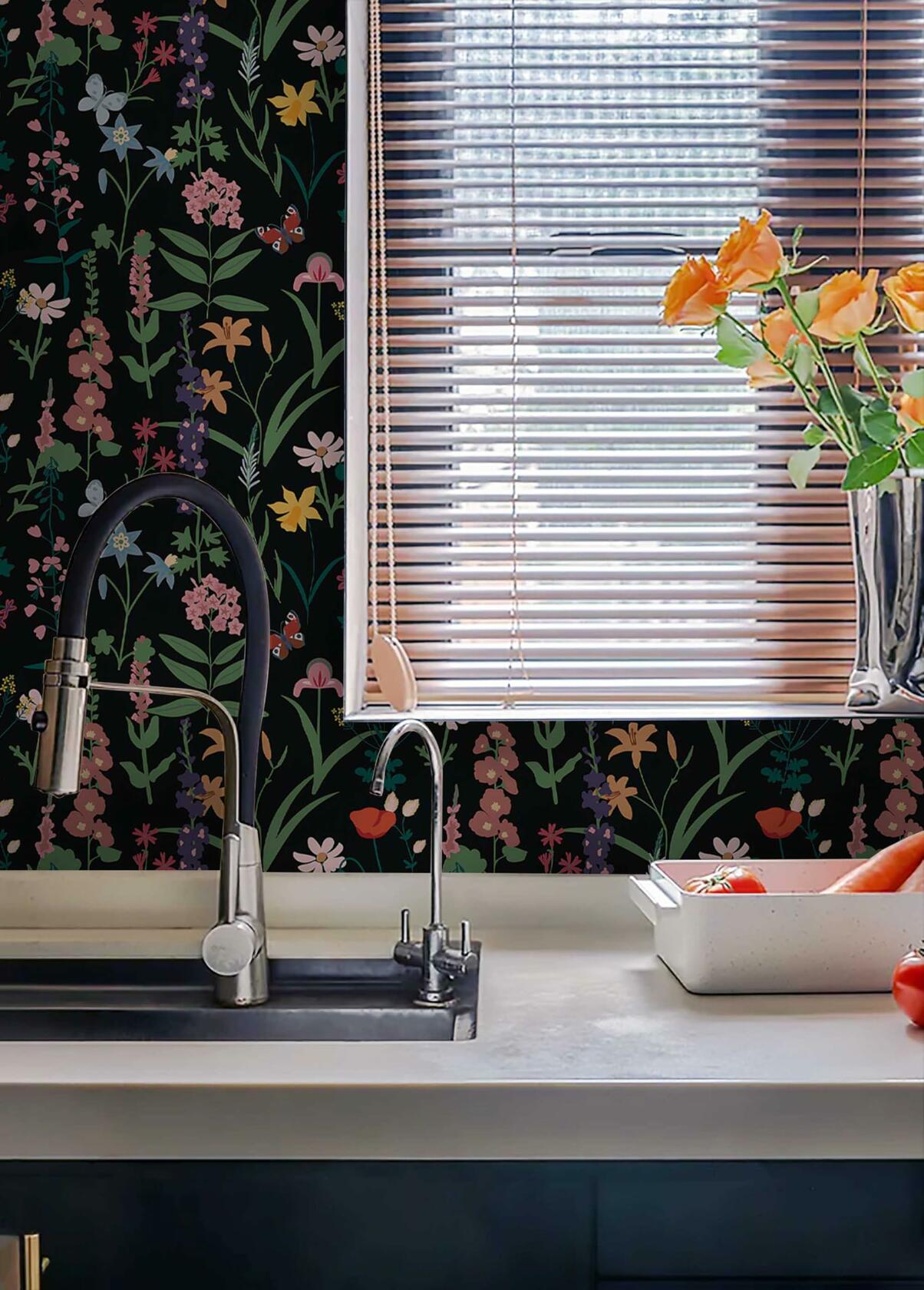 Dimoon 236x16.1 Floral Peel and Stick Wallpaper Black Green Waterproof