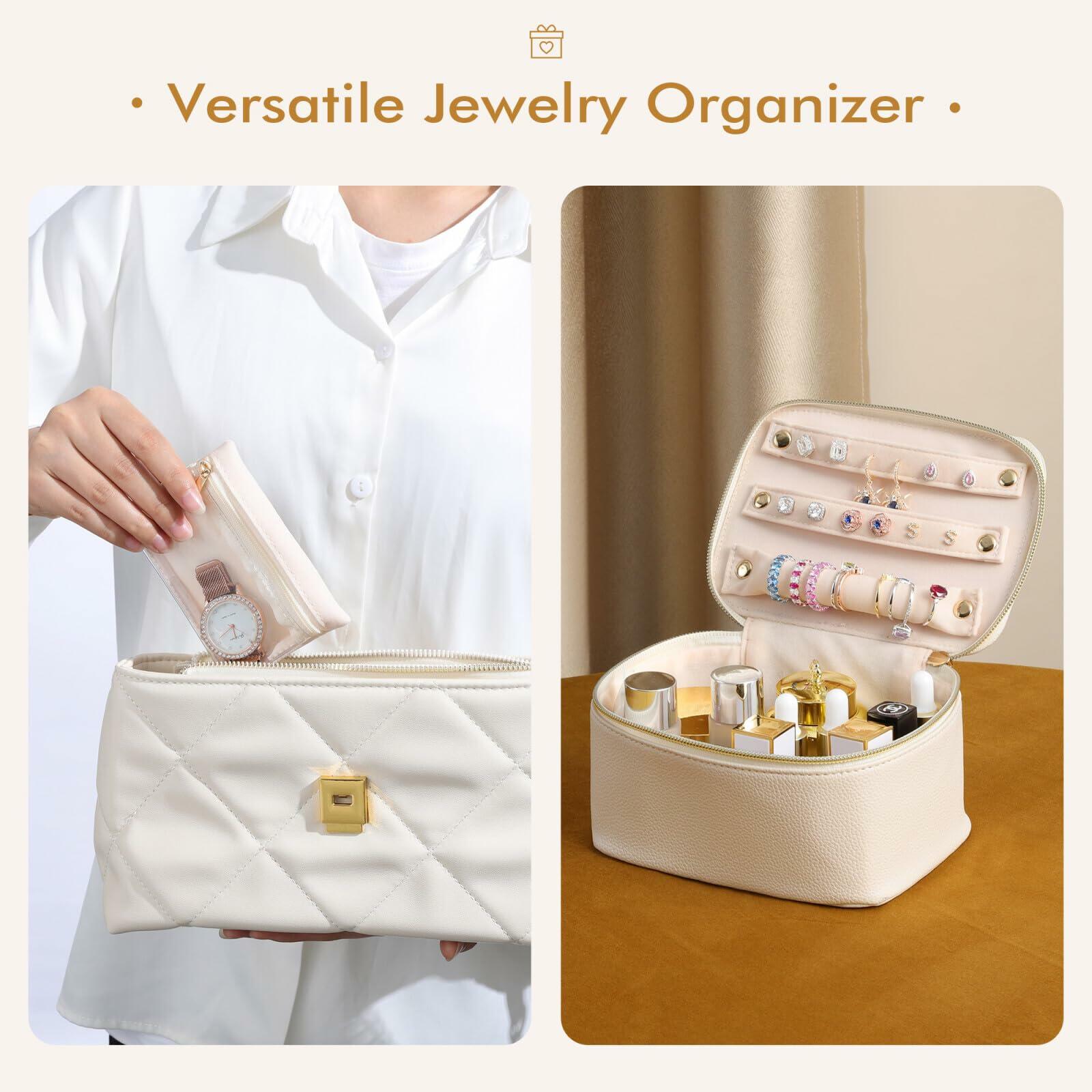 Parima Personalized Initial Makeup Bag Travel Jewelry Organizer Letter C White