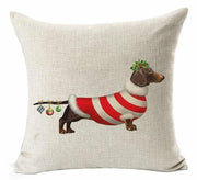 Bnitoam Christmas Dachshund Pillow Cover 18" Hot Dog Cotton Linen Decor