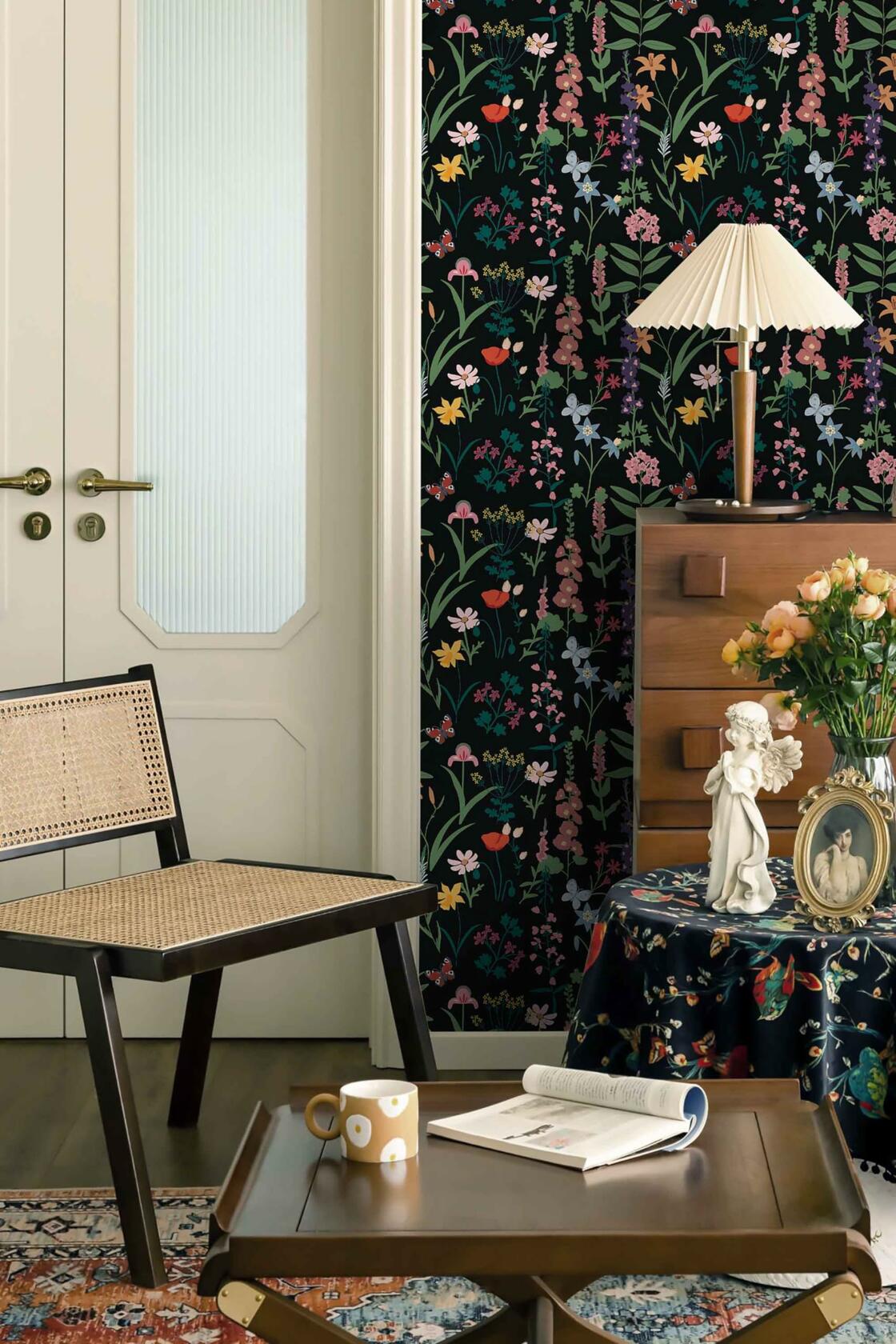 Dimoon 236x16.1 Floral Peel and Stick Wallpaper Black Green Waterproof