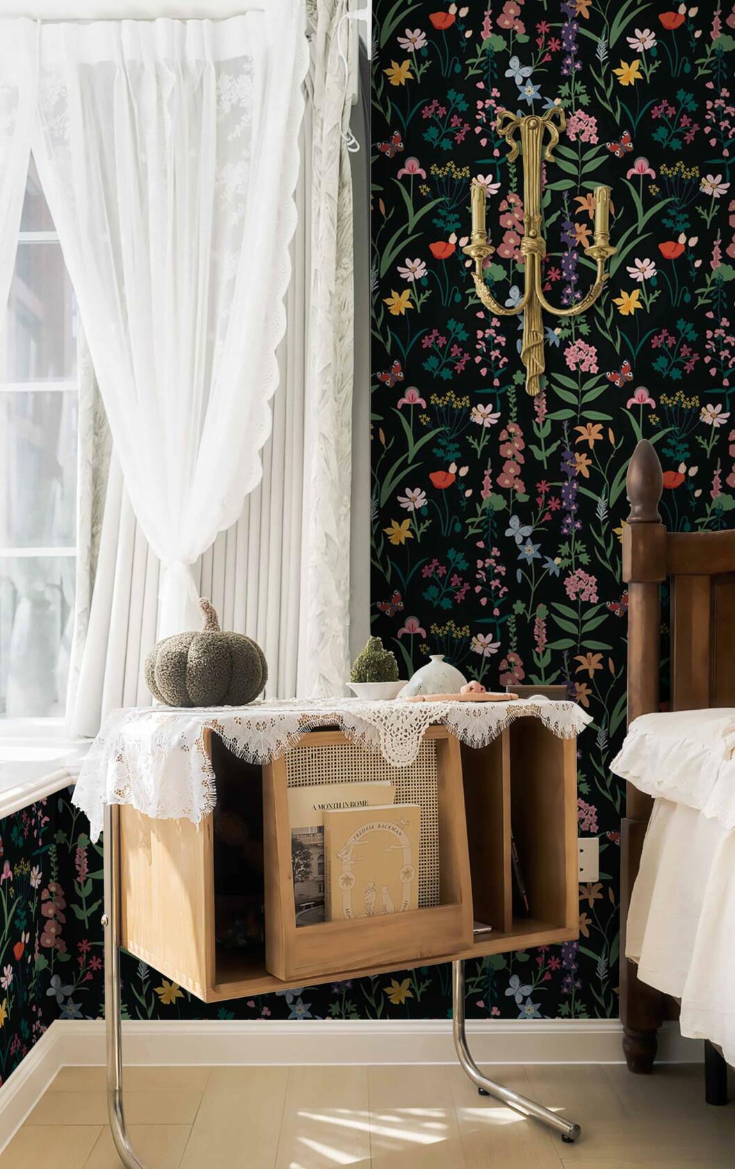Dimoon 236x16.1 Floral Peel and Stick Wallpaper Black Green Waterproof