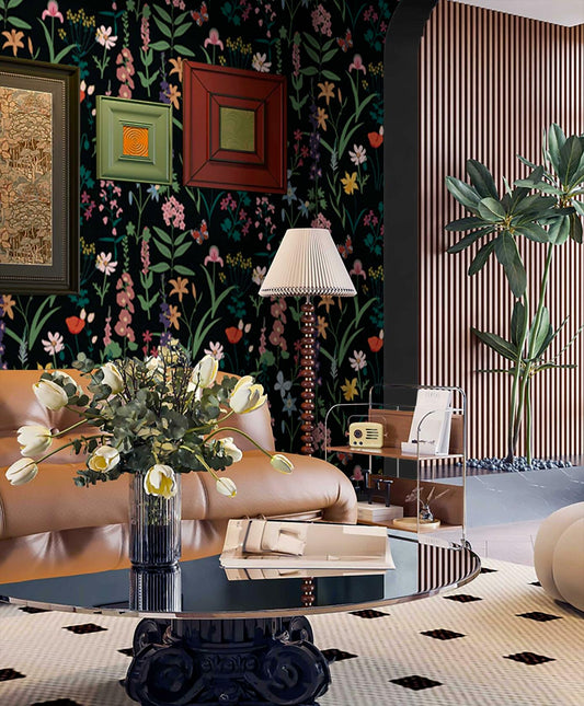 Dimoon 236x16.1 Floral Peel and Stick Wallpaper Black Green Waterproof