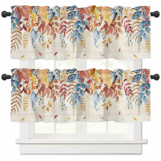 Autumn Botanical Leaf Valance Set 2 Panels 54x18in Watercolor Print