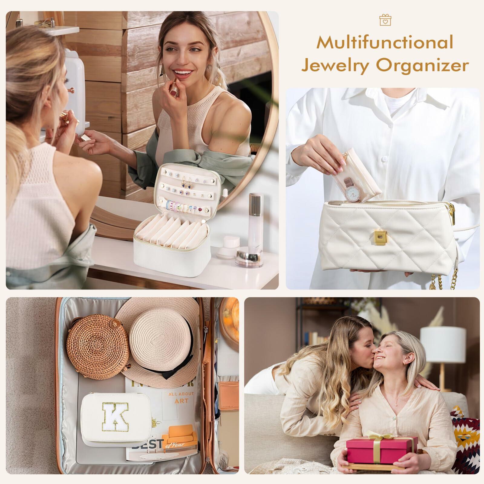 Parima Personalized Initial Makeup Bag Travel Jewelry Organizer Letter C White