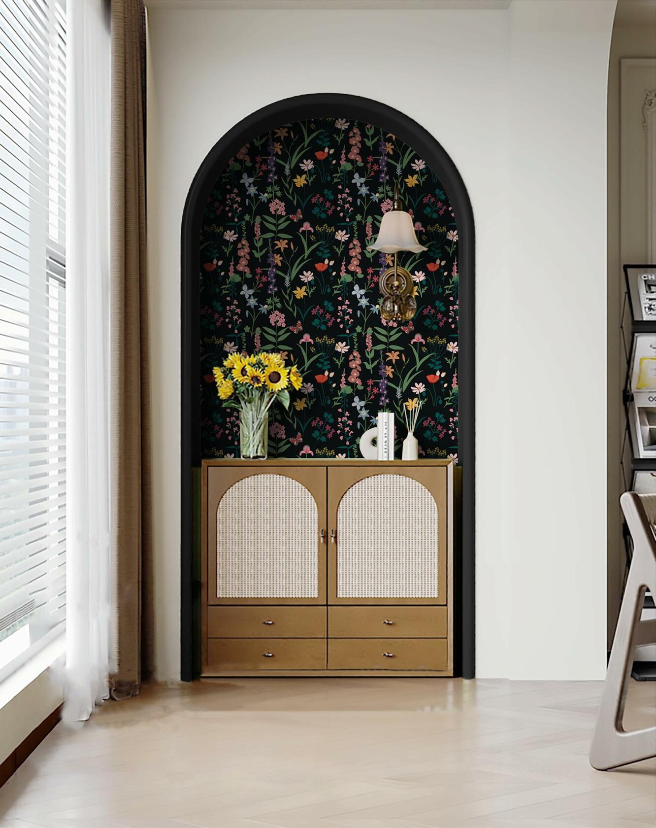 Dimoon 236x16.1 Floral Peel and Stick Wallpaper Black Green Waterproof