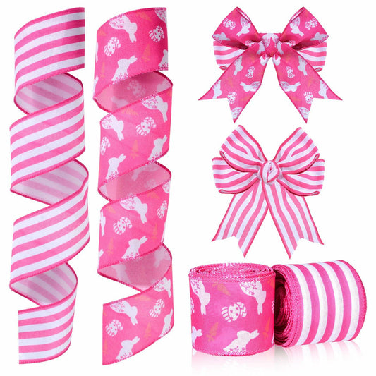 Pineraap Easter Wired Ribbon 2.5in x 10yd Pink Stripe 2 Rolls