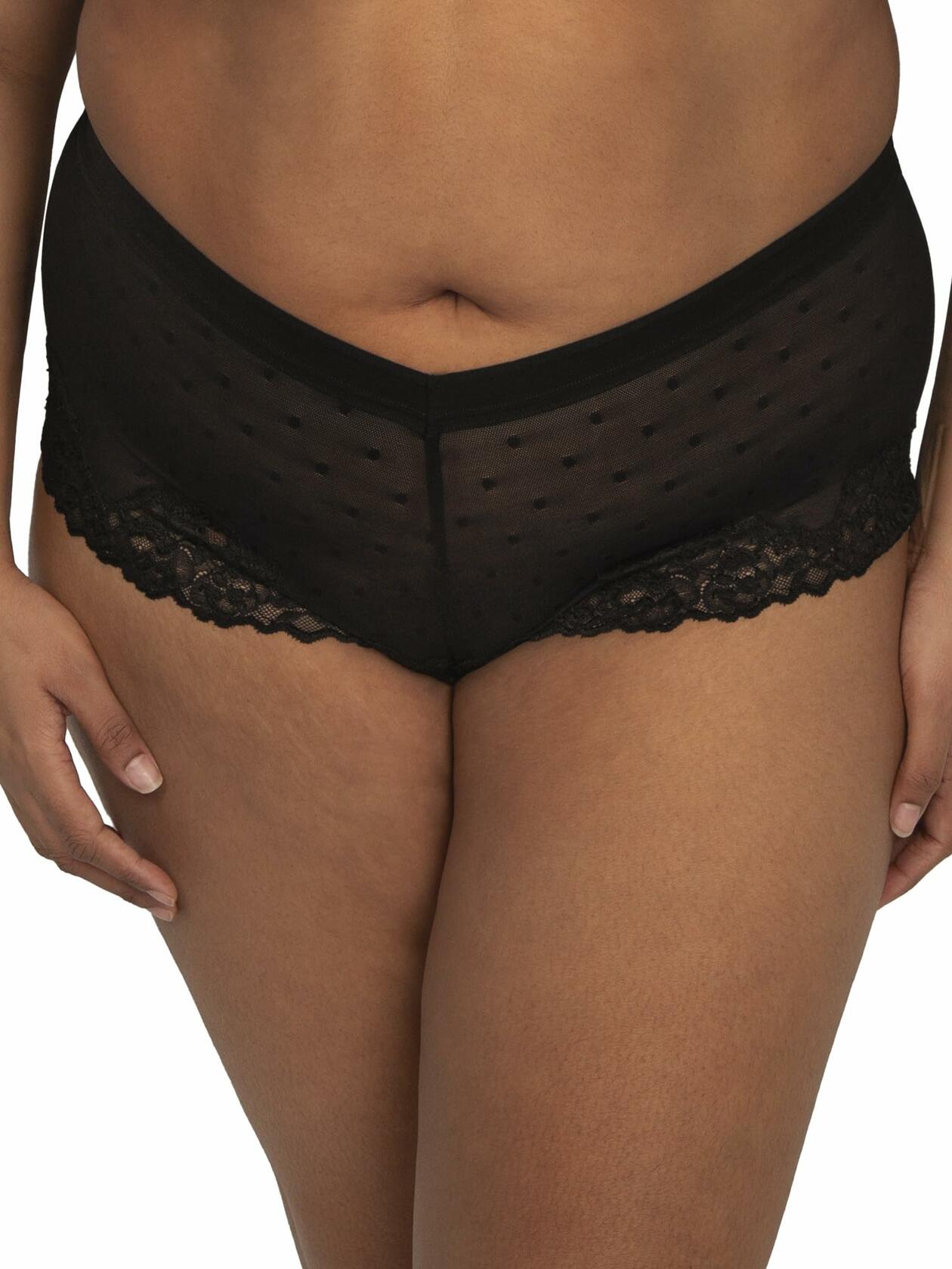 Curvy Couture Plus Size Sheer Whisper Cheeky Boyshort Panty Onyx Size S