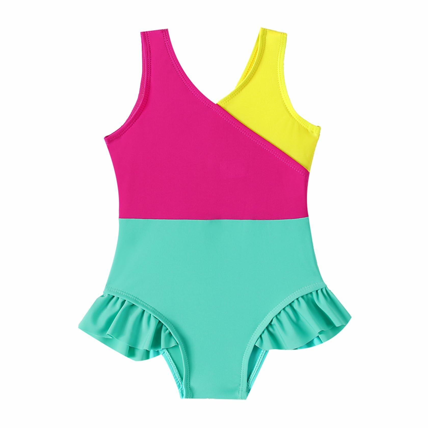 ADXSUN Toddler Girl One Piece Swimsuit Color Block Swimwear Size 3-4 Years