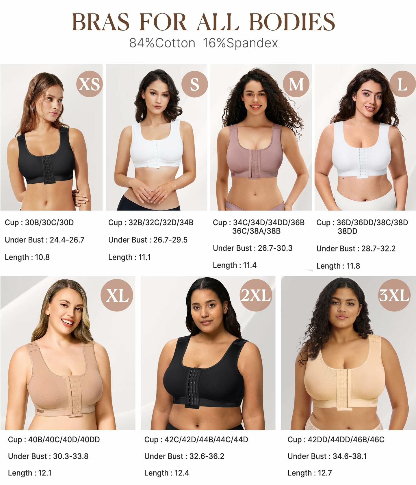 BRABIC Women Front Closure Post Surgery Compression Bra Wirefree Beige Size M