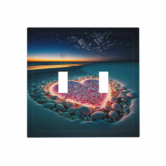 Beach Pink Love Night Scene Double Toggle Light Switch Cover 2 Gang