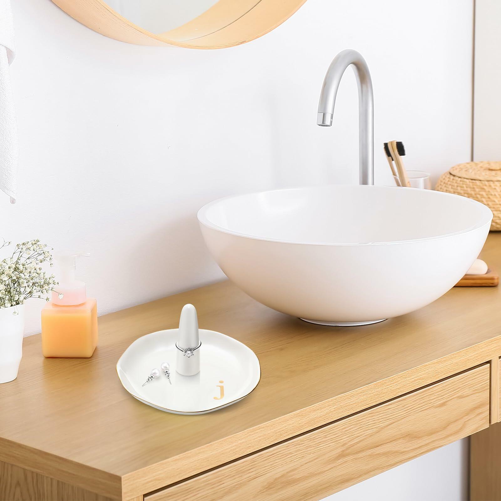 Beeveer Ceramic A-Z Ring Holder Jewelry Tray 4.5x2.4in Mother's Day Gift