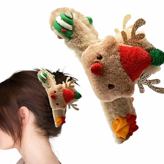 Beleki Plush Reindeer Antler Hair Claw Clip Christmas Hair Accessory 1 Pack