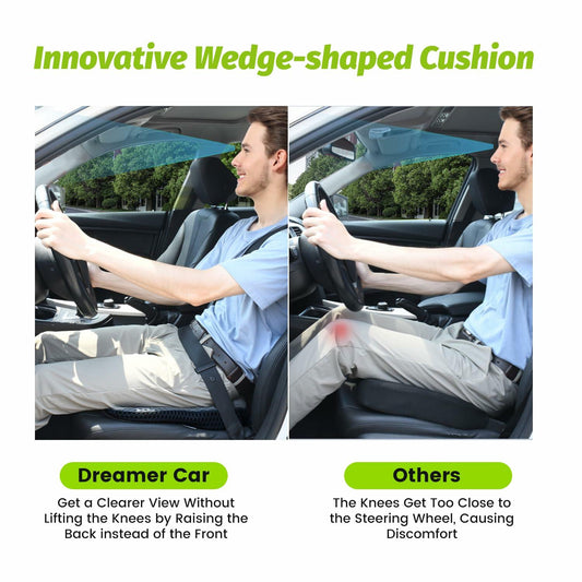 Memory Foam CarSeat Cushion Wedge Raised Back Comfort Support Gray 18.9x16.5x2.8