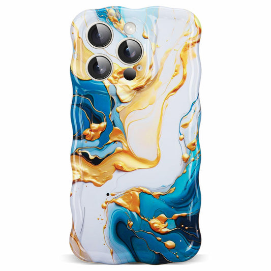 DORAFIN iPhone 15 Pro Case 6.1 Marble Glossy Shockproof TPU Blue/Gold