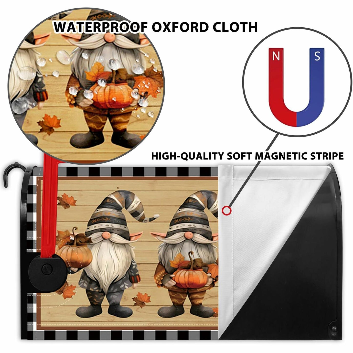 Baocicco Wooden Gnome Mailbox Cover Autumn Pumpkin 21x18 Inch
