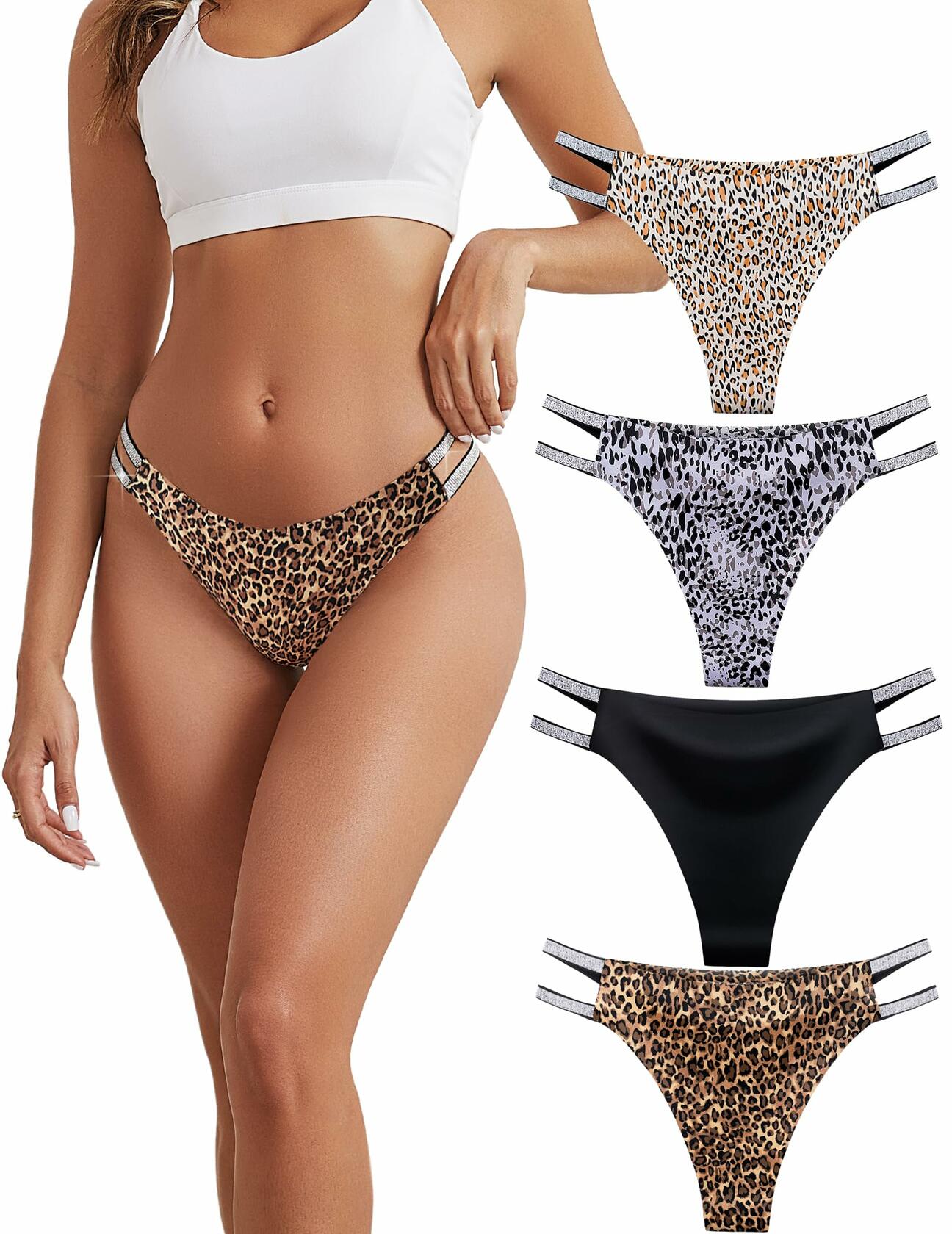 KIRIVOO Women's Leopard Print Low Cut Bikini Panties Seamless S