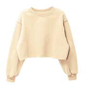 Amazhiyu Women Cropped Sweatshirt Long Sleeve Fleece Pullover Cornsilk Size L