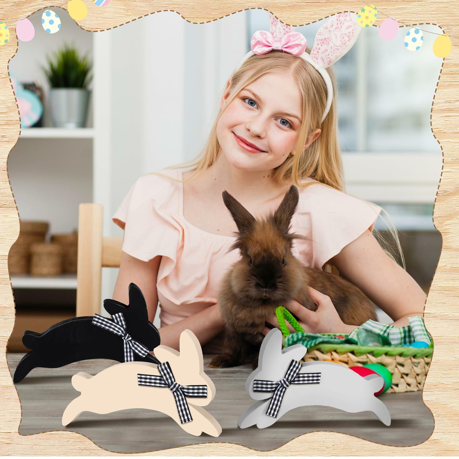 Yousoontic 3 Pcs Easter Bunny Wooden Decorations Rustic Table Decor