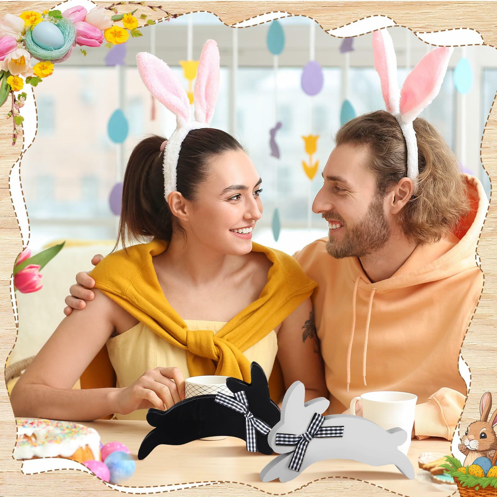 Yousoontic 3 Pcs Easter Bunny Wooden Decorations Rustic Table Decor