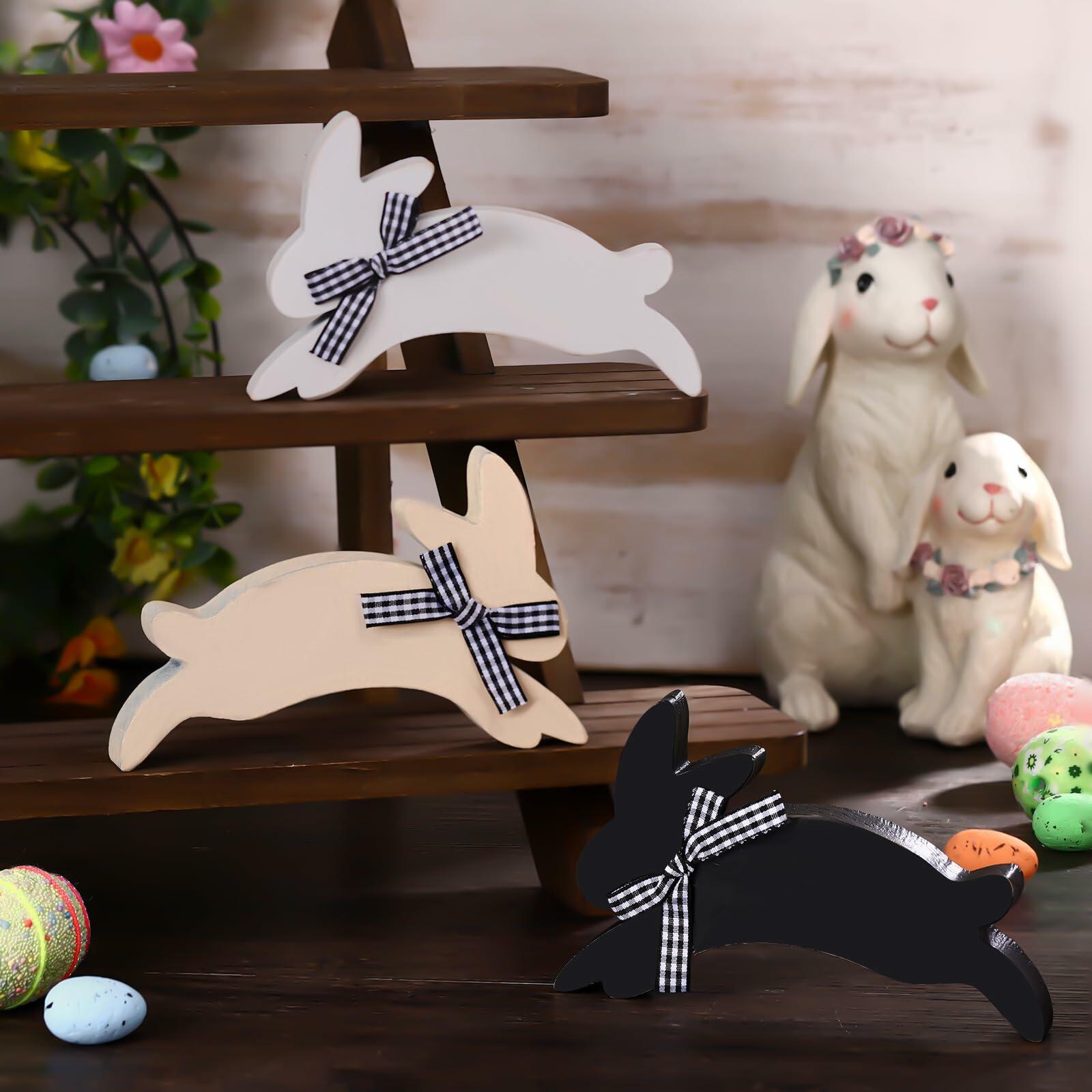 Yousoontic 3 Pcs Easter Bunny Wooden Decorations Rustic Table Decor